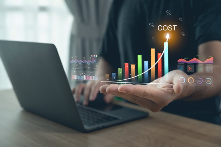 Conversion rate optimization showing a business person analyzing financial data and charts