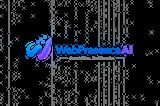 WebPresenceAI logo with blue and purple gradient design on black background with digital matrix pattern